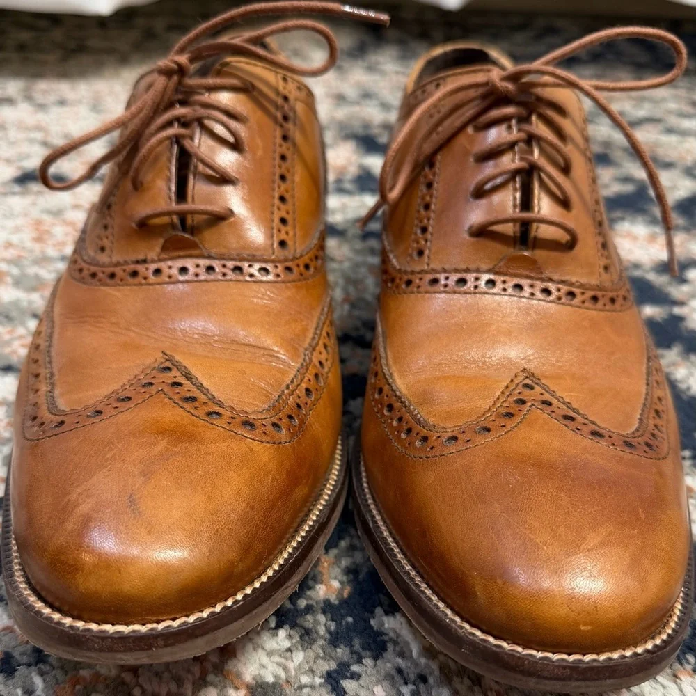 Cole Haan British Tan Leather Wing-Tip Lace-Up Oxford Dress Shoes Men’s Size 9.5